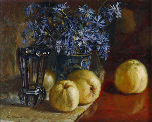 Федорович Владимир Николаевич. Натюрморт с васильками и яблоками 